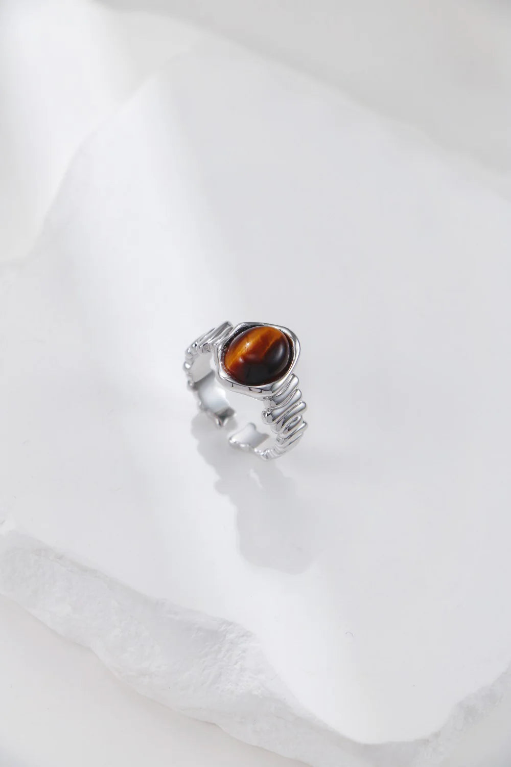 Handmade 18ct Gold Plated Woven Tiger Eye or Mother of Pearl Ring