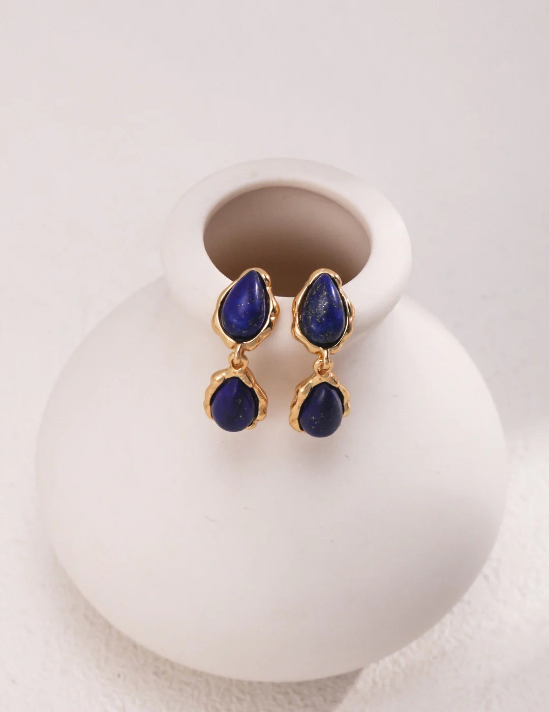 Handmade 18ct Gold Plated Deep Blue Lapis Drop Earrings