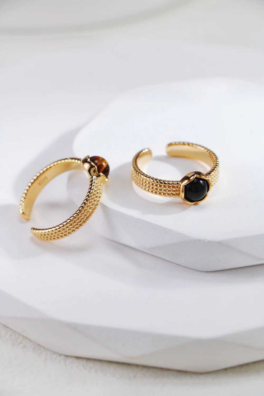 Handmade 18ct Gold Plated or Sterling Silver Black Onyx or Tiger Eye Ring