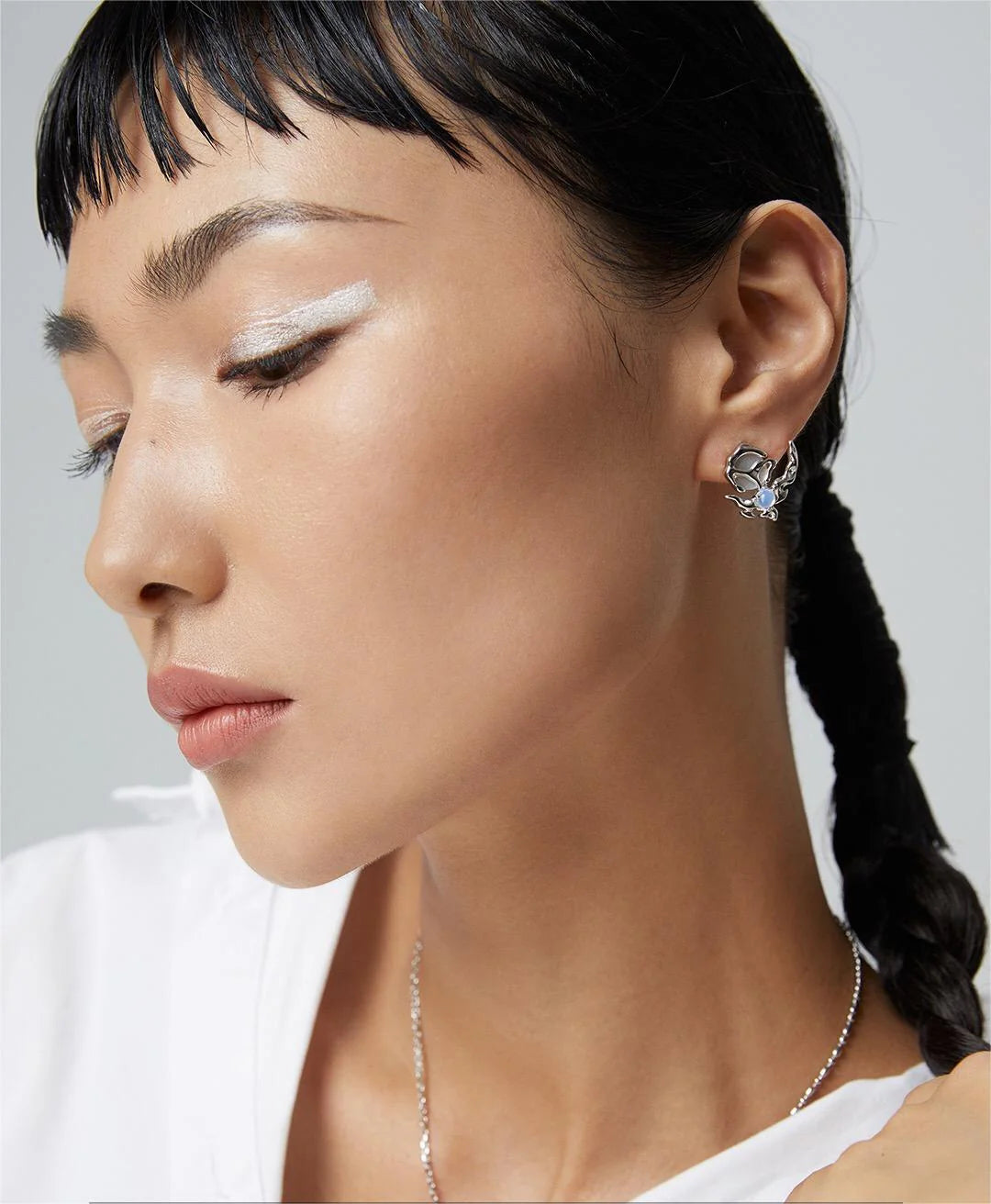 Handmade Crescent Moon Style Asymmetrical Opal Stud Earrings