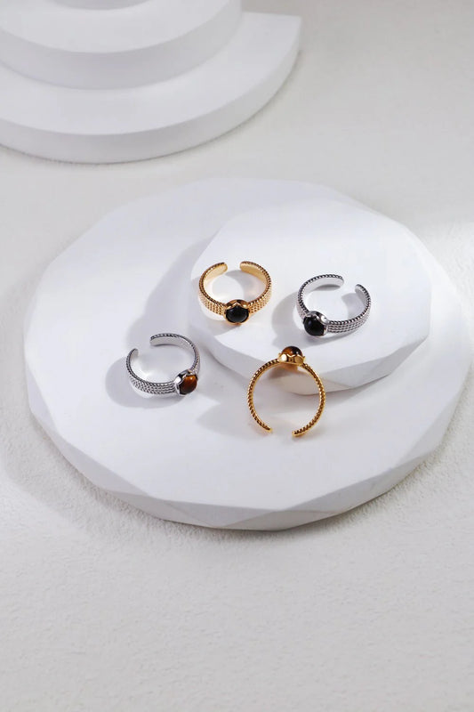 Handmade 18ct Gold Plated or Sterling Silver Black Onyx or Tiger Eye Ring